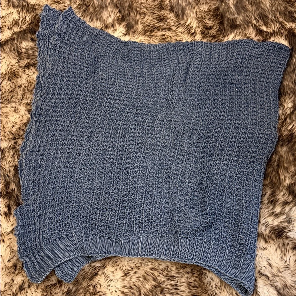 West Elm Blue Knit Throw Blanket